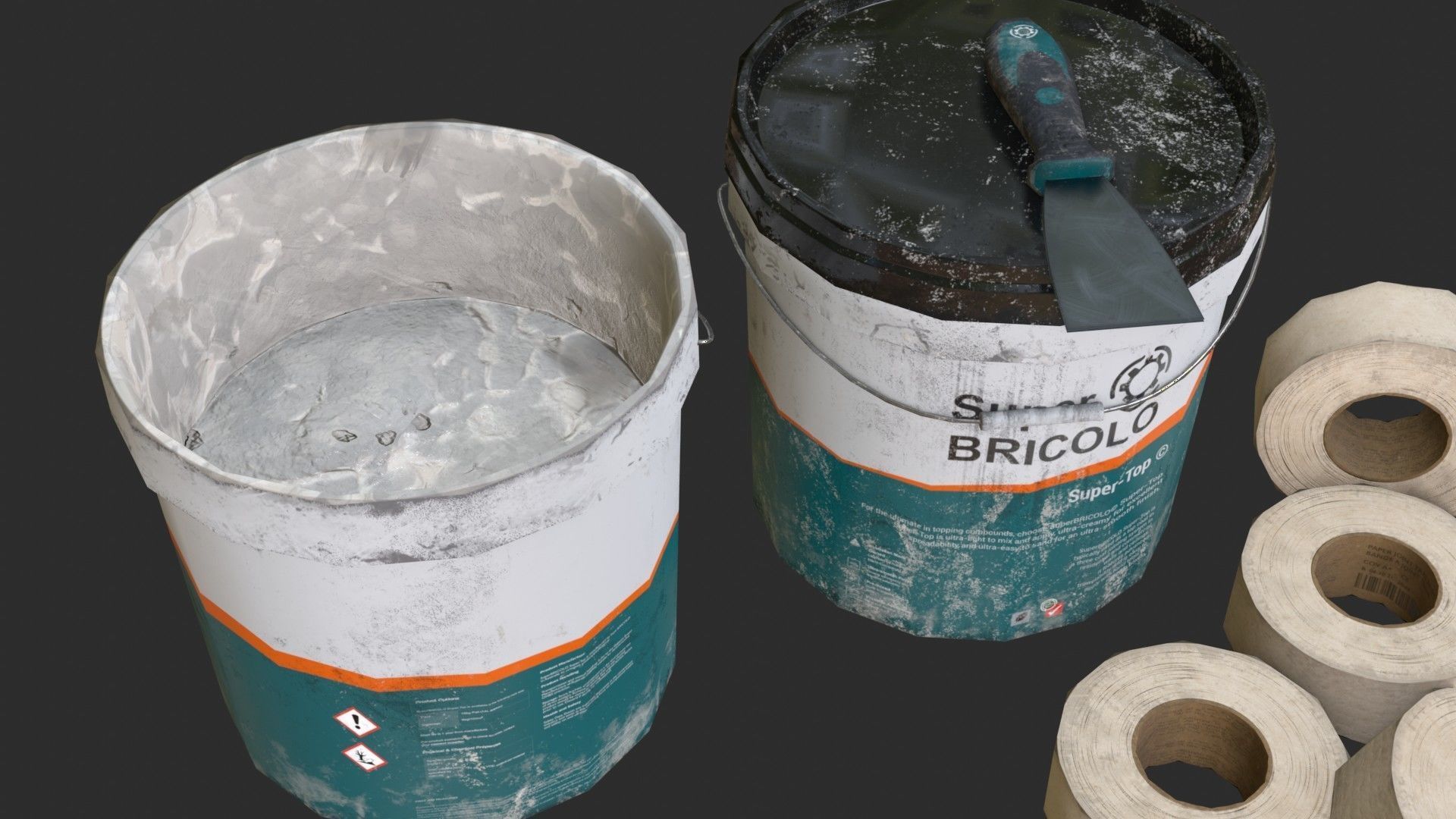 Top Coat Bucket and Tools Low-poly 3D model_10