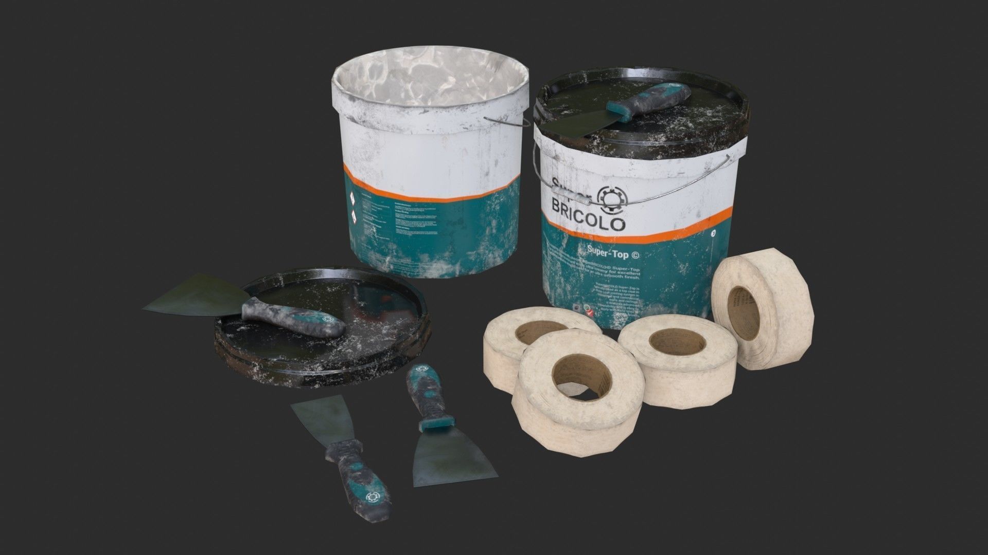 Top Coat Bucket and Tools Low-poly 3D model_3