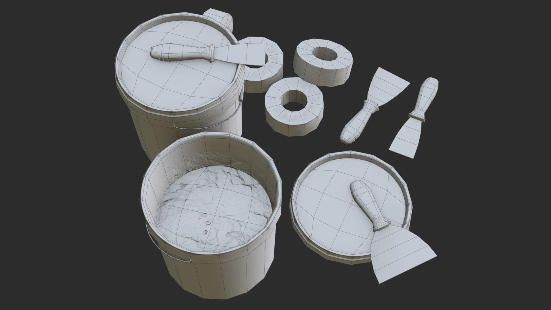 Top Coat Bucket and Tools Low-poly 3D model_19
