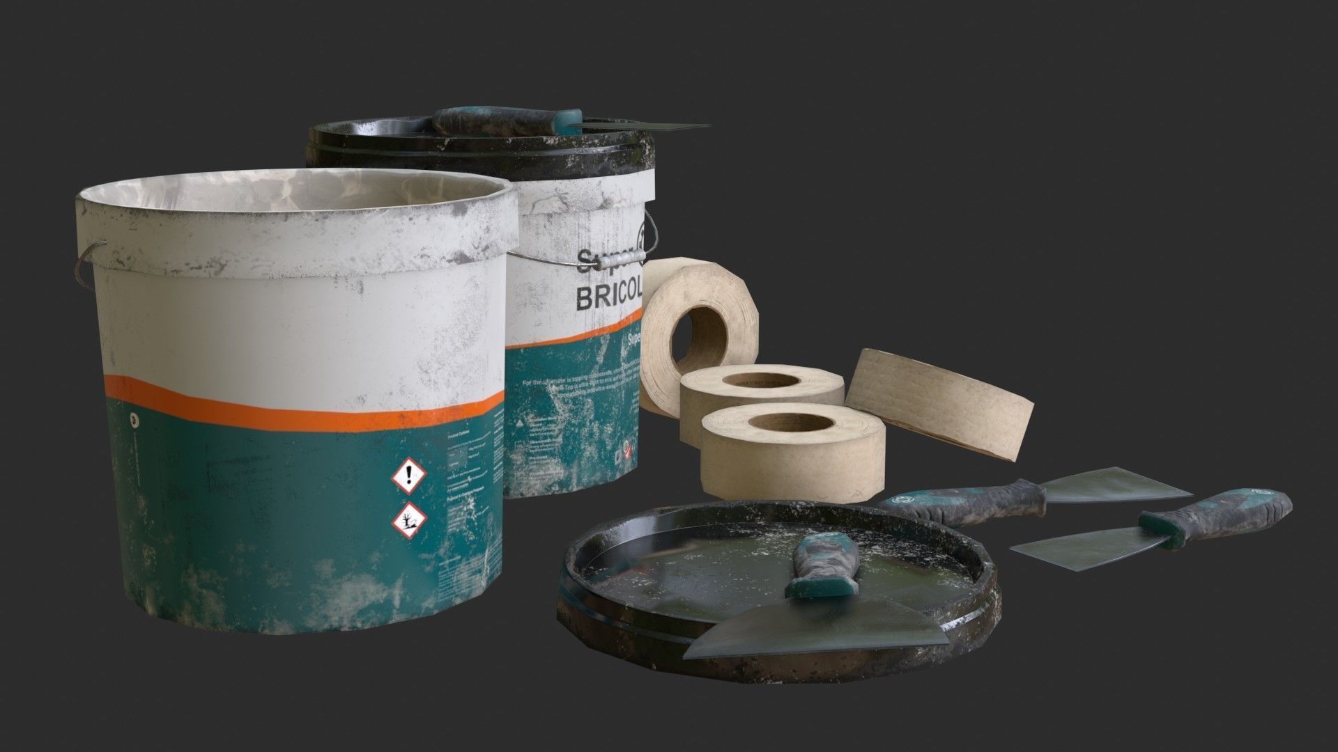 Top Coat Bucket and Tools Low-poly 3D model_7