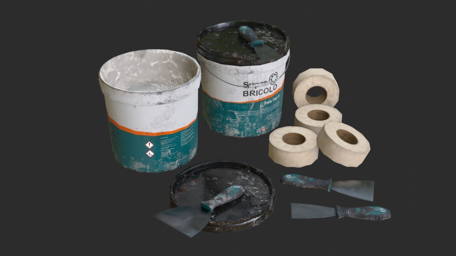 Top Coat Bucket and Tools Low-poly 3D model_2