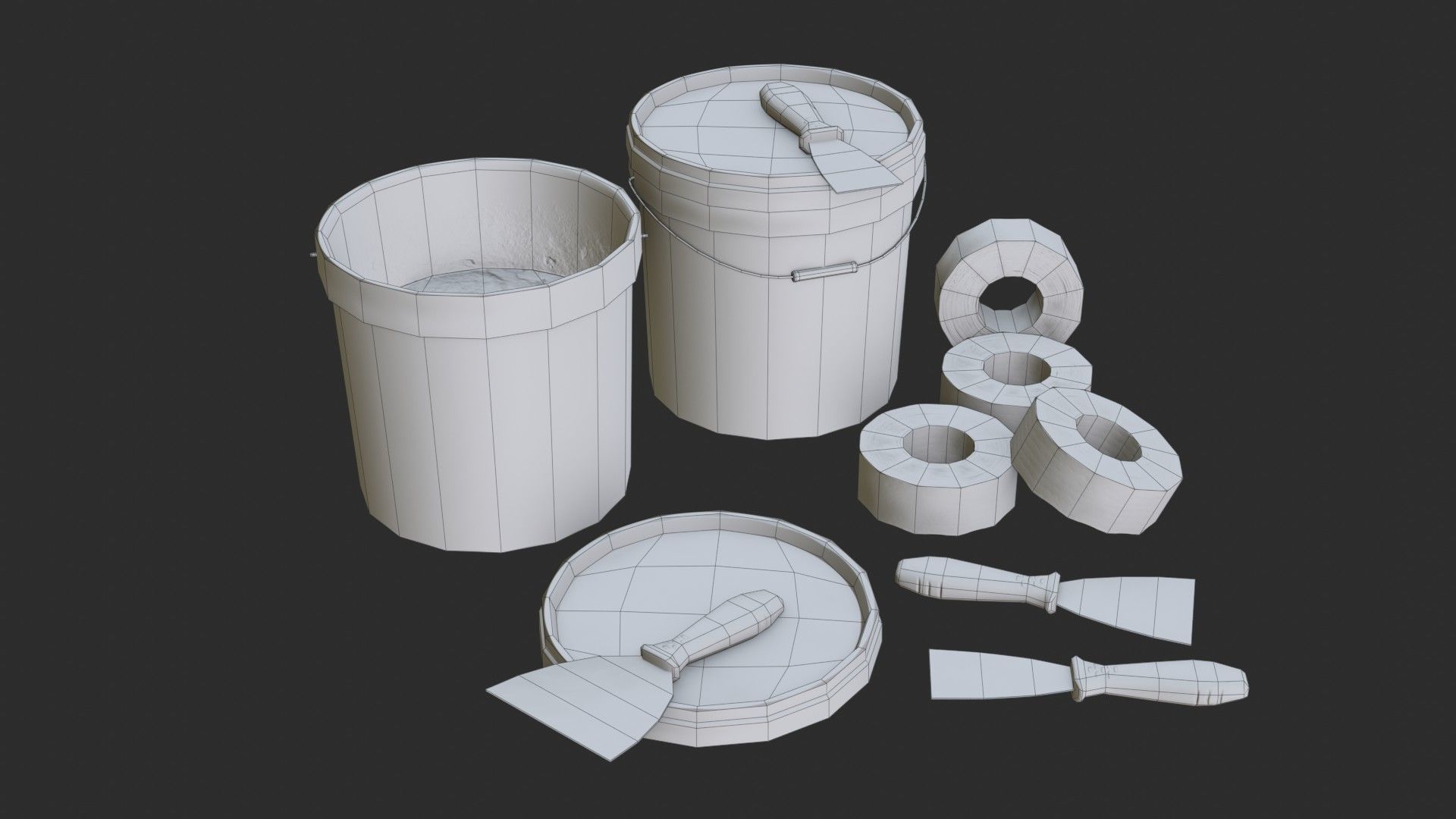 Top Coat Bucket and Tools Low-poly 3D model_15