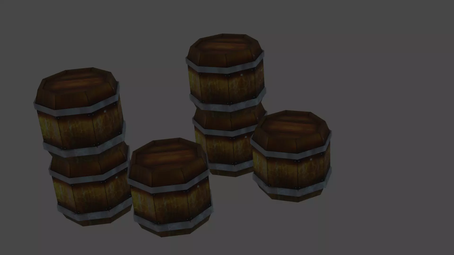 barrels three wooden 3D model_0