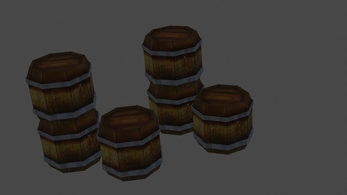 barrels three wooden 3D model