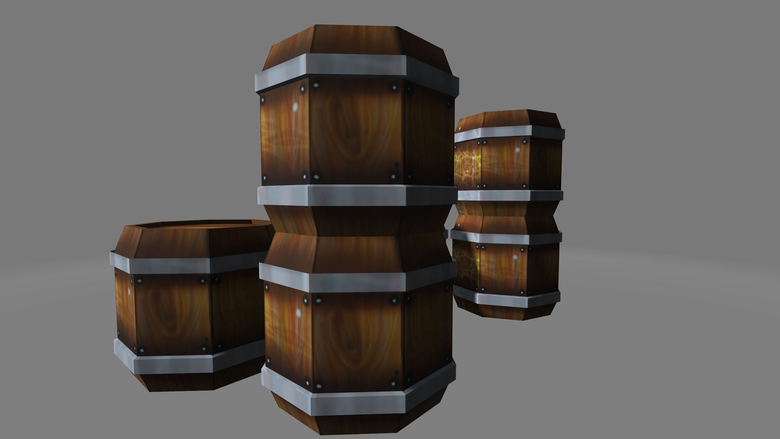 barrels three wooden 3D model_4
