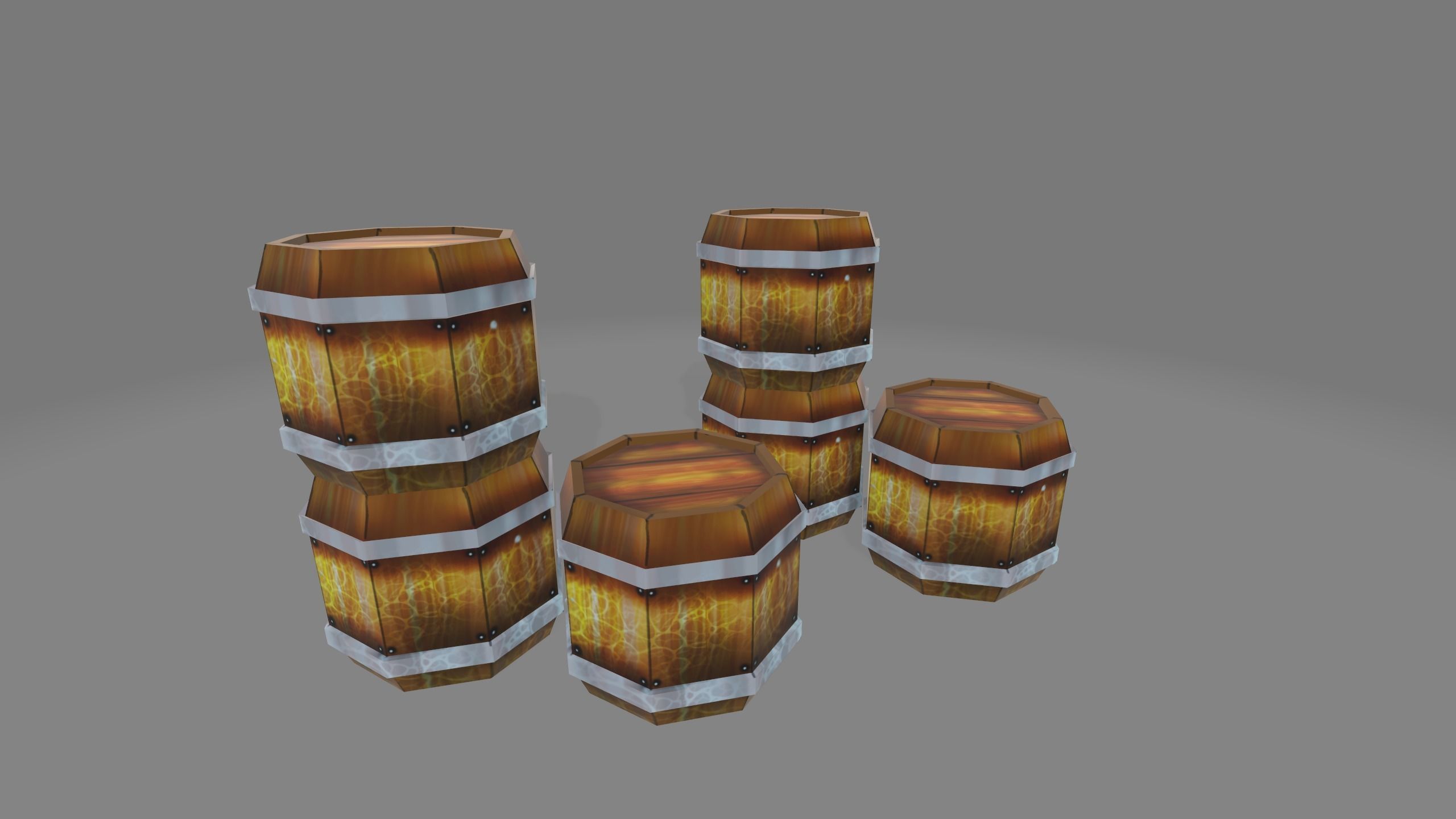 barrels three wooden 3D model_1