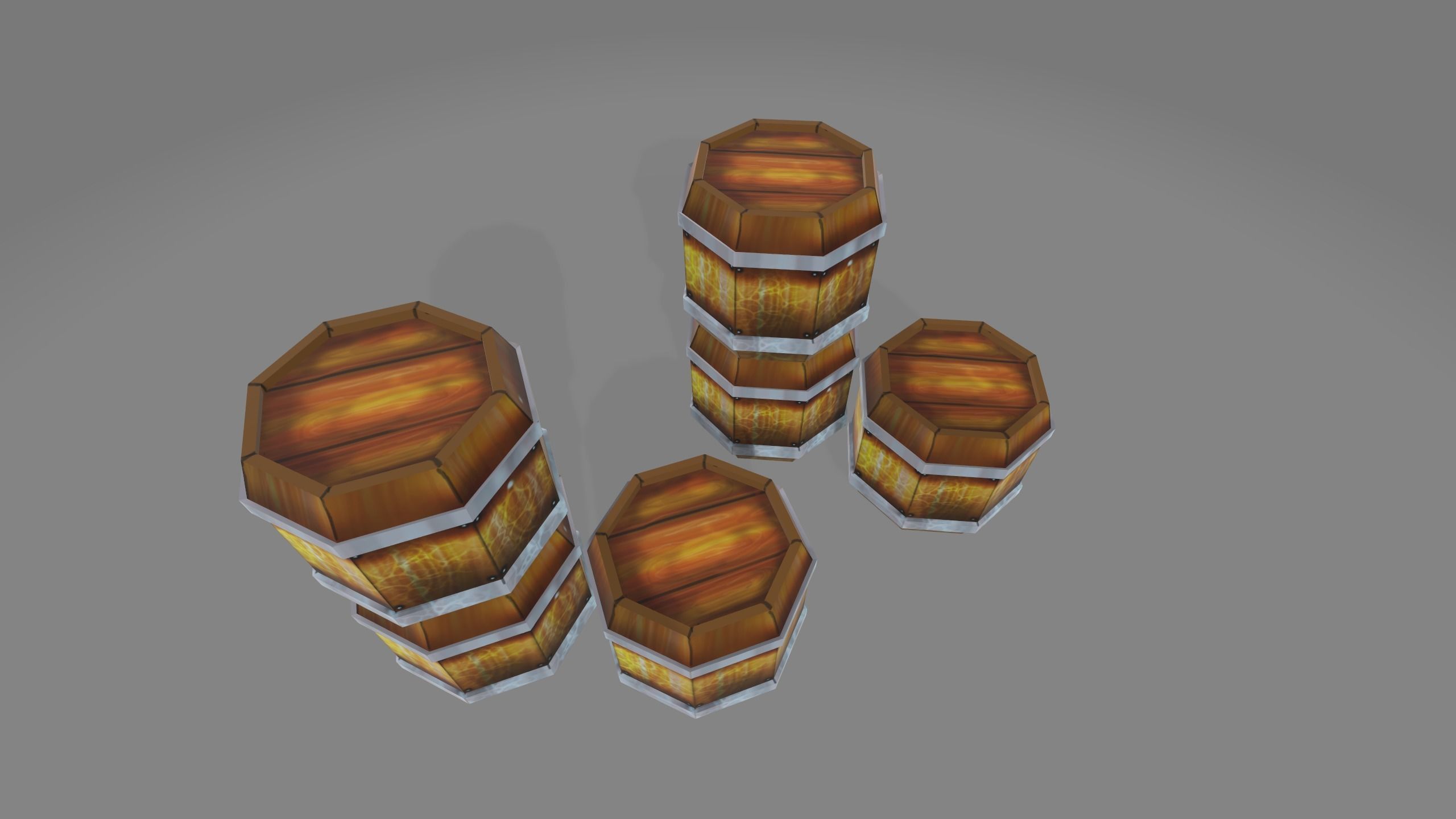 barrels three wooden 3D model_2