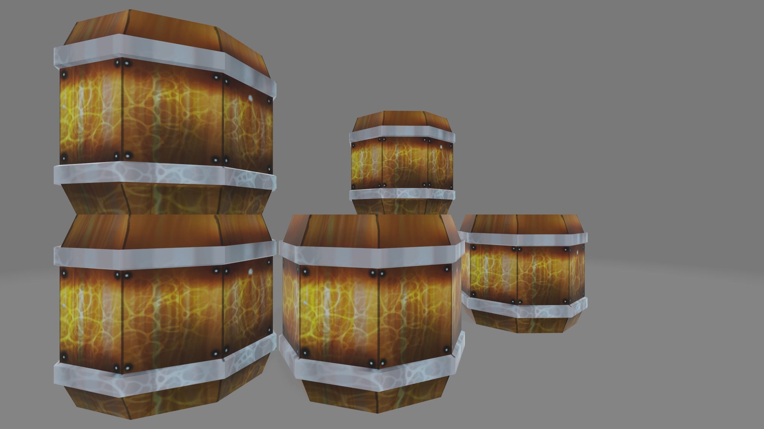 barrels three wooden 3D model_3