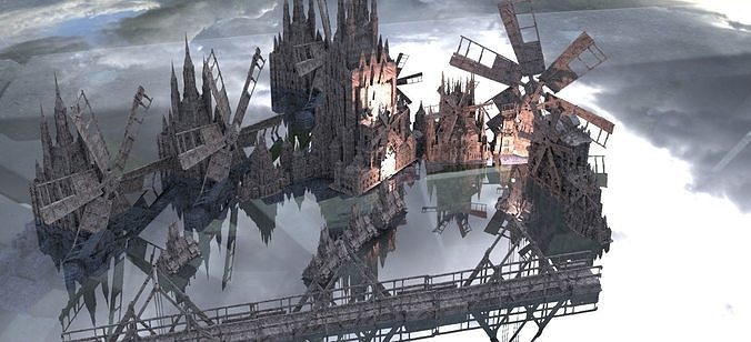 Windmill City With Bridges 3D model