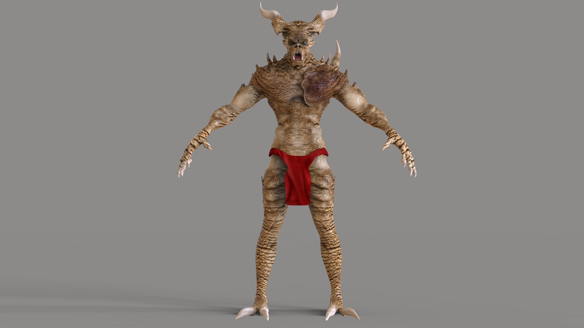 Demon with horns and shorts Low-poly 3D model_1