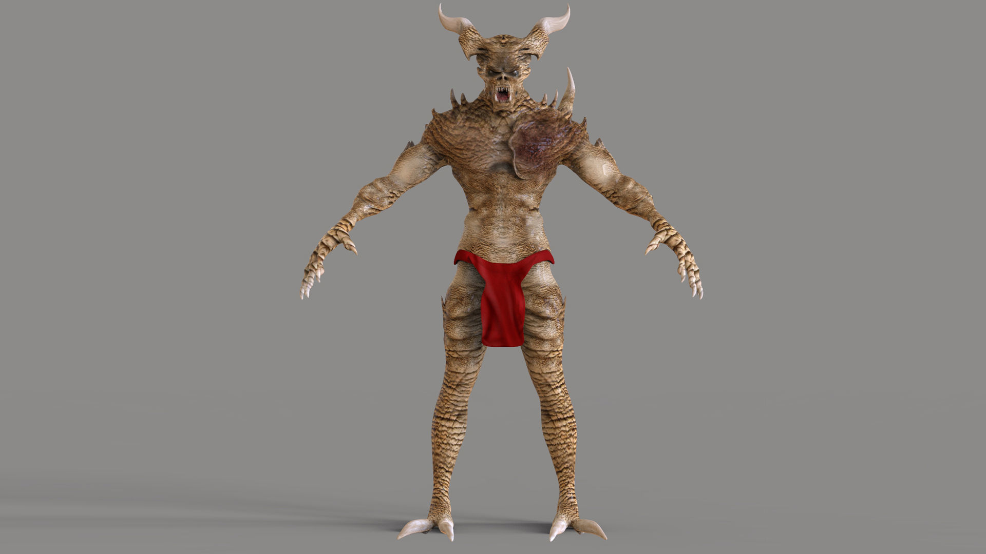 Demon with horns and shorts Low-poly 3D model_4