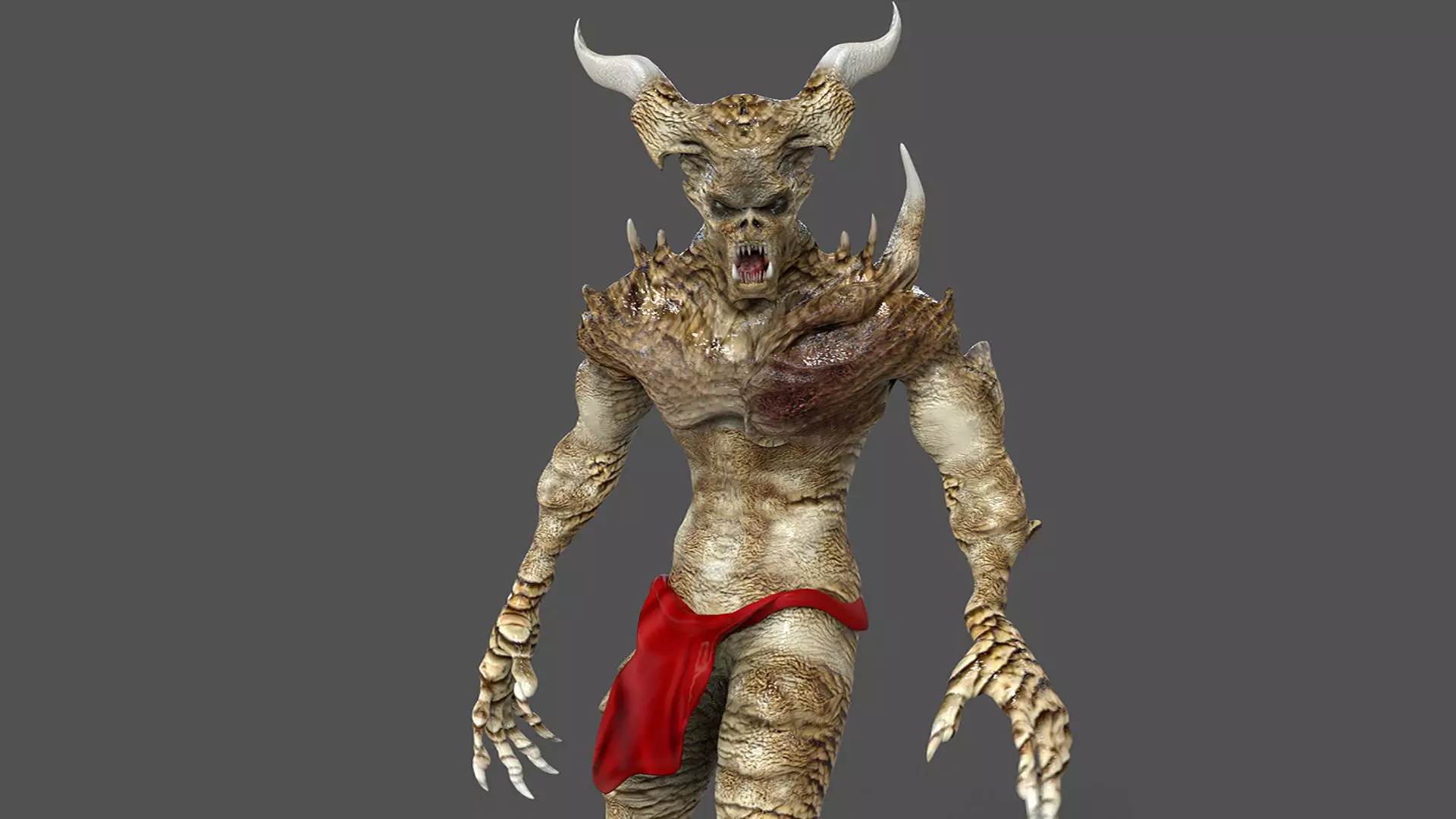 Demon with horns and shorts Low-poly 3D model_0