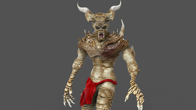 Demon with horns and shorts Low-poly 3D model