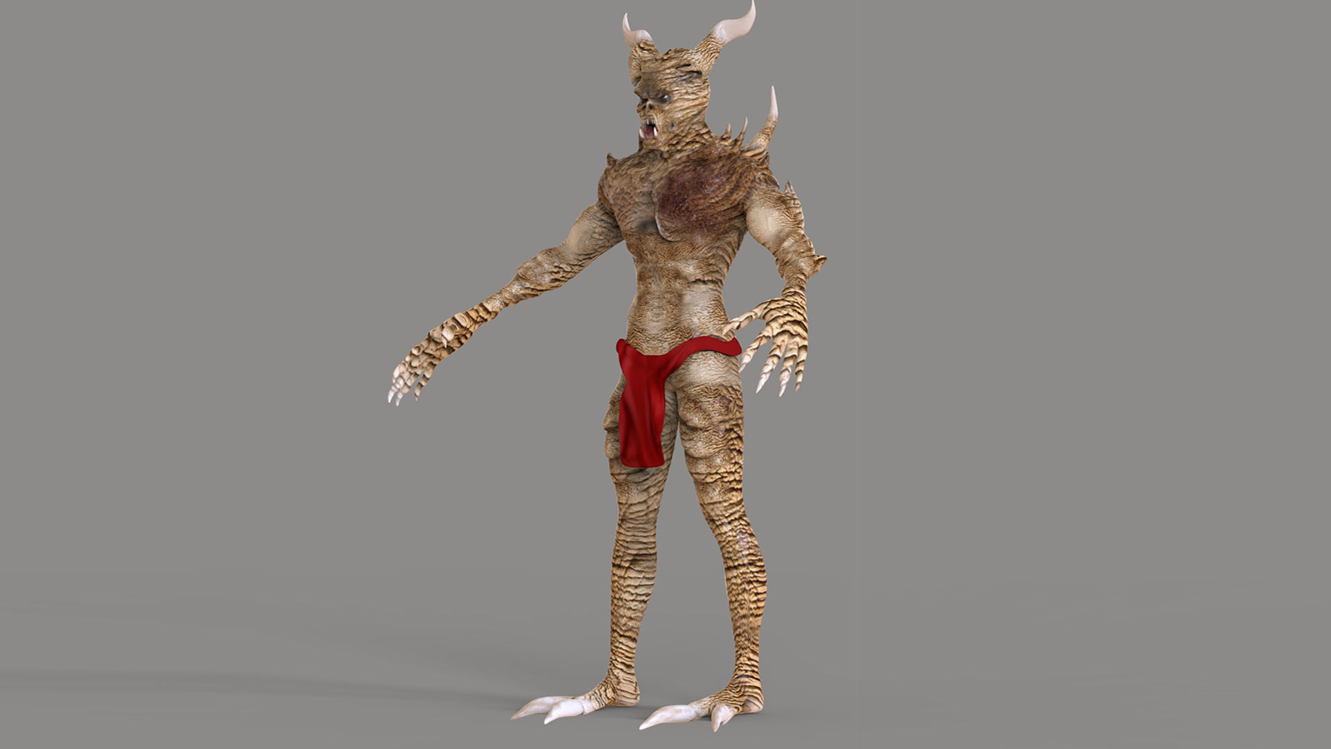 Demon with horns and shorts Low-poly 3D model_2