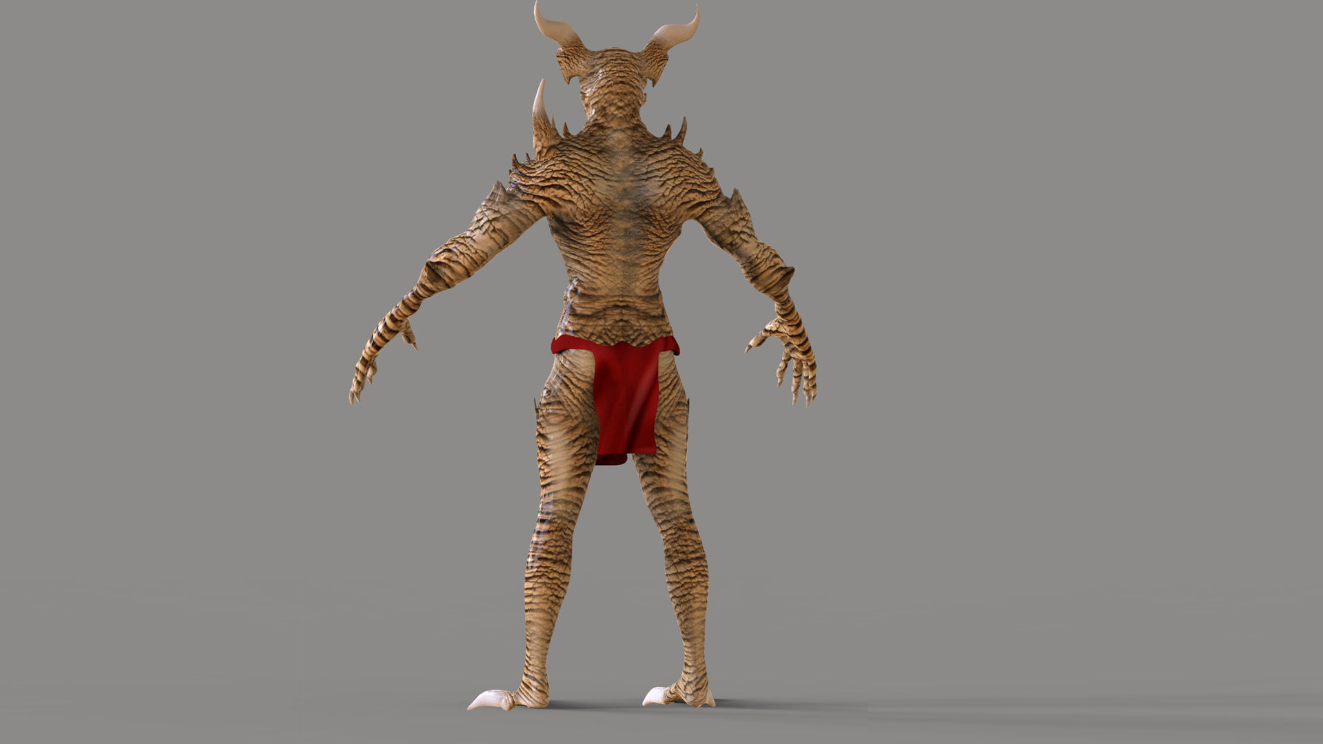 Demon with horns and shorts Low-poly 3D model_3
