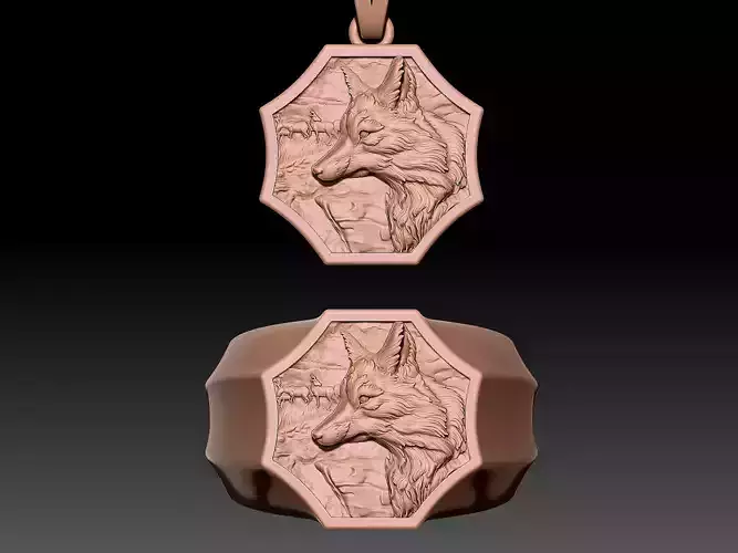 Wolf  man ring and pendant Silver Gold  Print