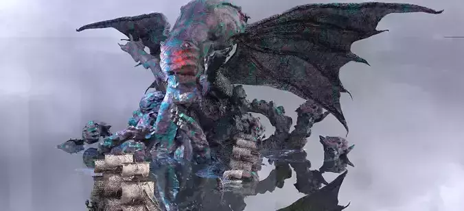 Cthulhu Great sea monster with Ships 3D model
