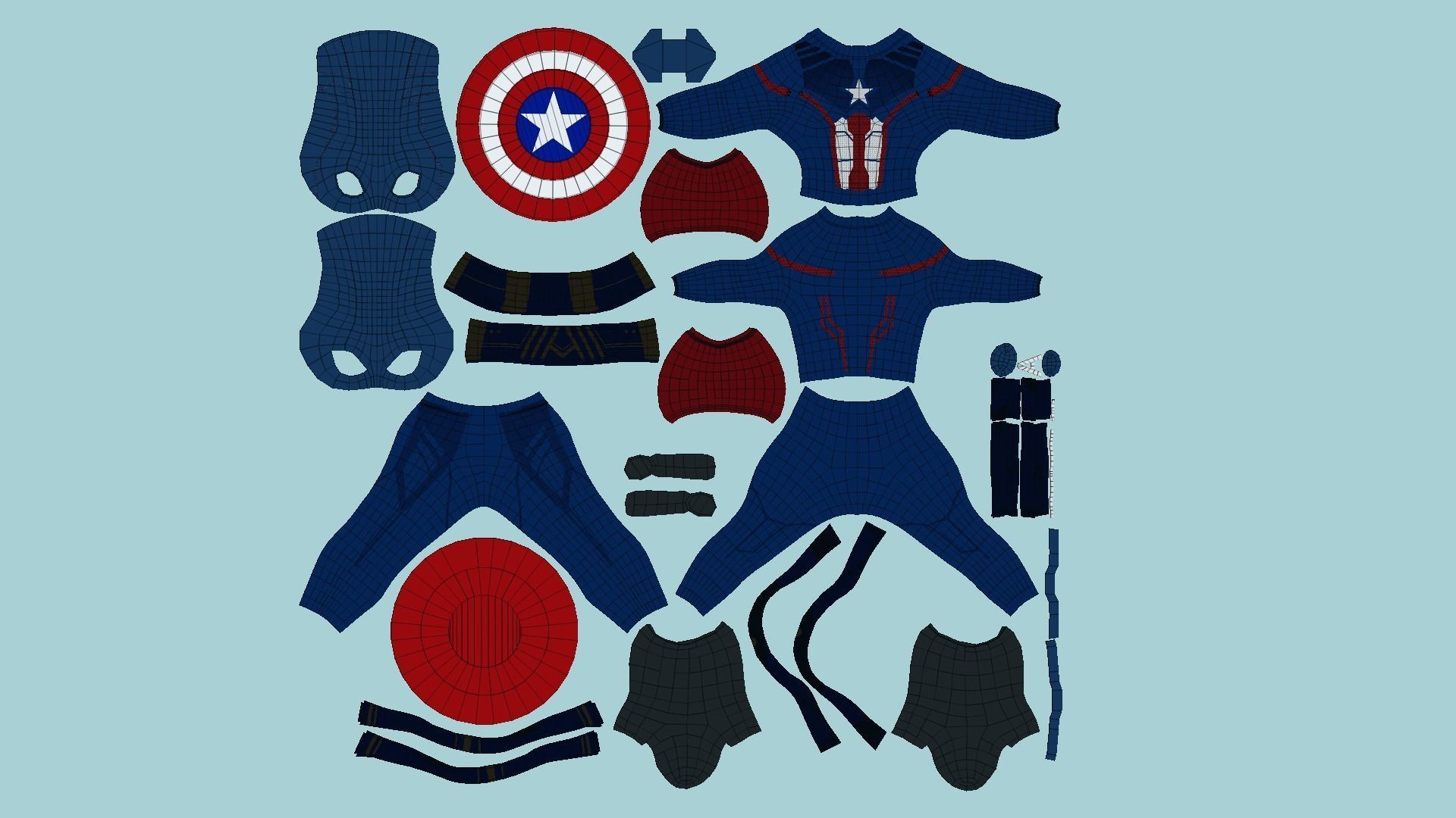 Captain America Outfit 03 - Character Design Fashion Low-poly 3D model_5