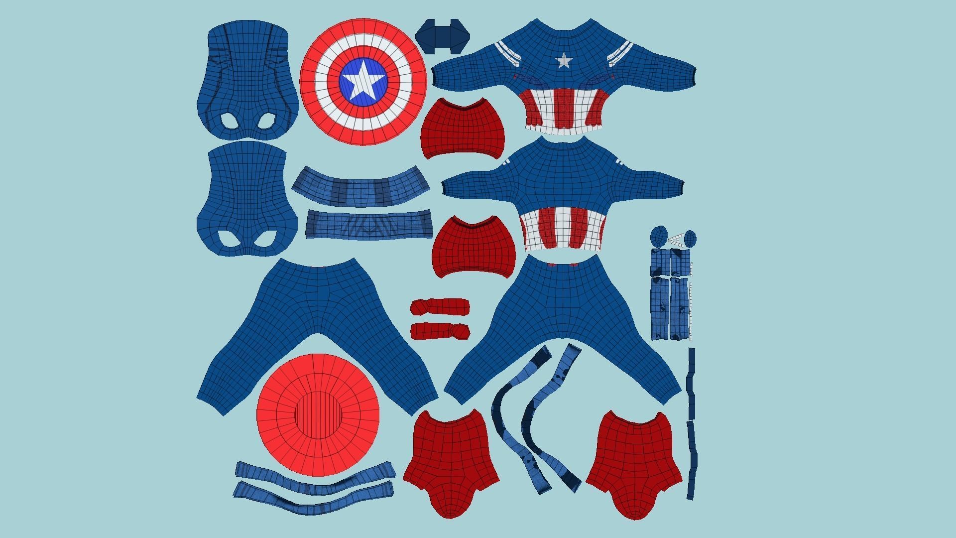 Captain America Outfit 04 - Character Design Fashion Low-poly 3D model_5