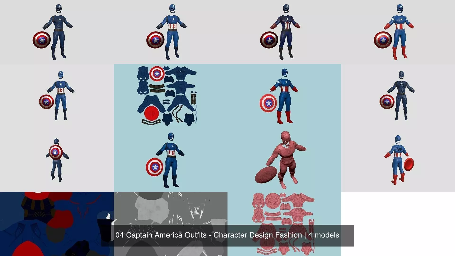 04 Captain America Outfits - Character Design Fashion 3D Model Collection_1