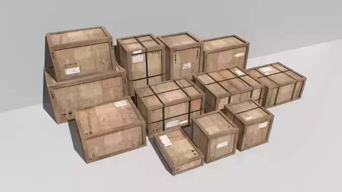 Old Wooden Cargo Crates 4k Low-poly 3D model Old Wooden Cargo Crates 4k Low-poly 3D model