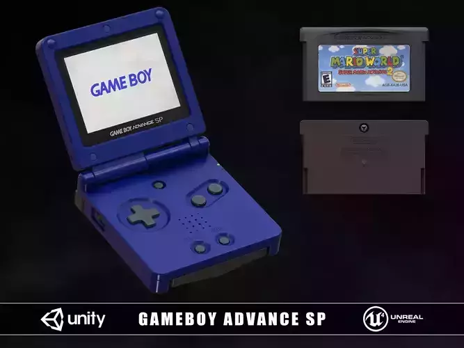 Gameboy Advance SP Cobalt Blue Low-poly 3D model