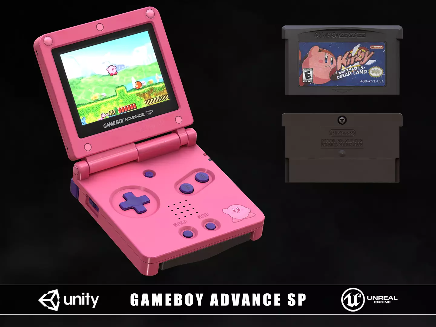Gameboy Advance SP Kirby Low-poly 3D model_0