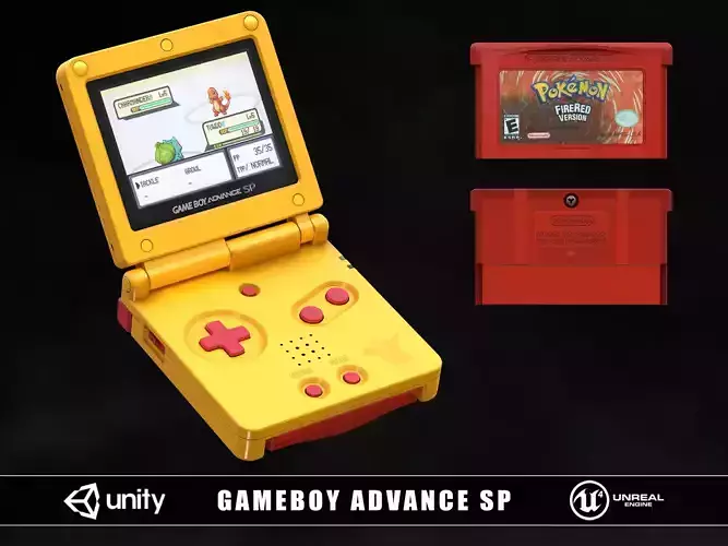 Gameboy Advance SP Pikachu Low-poly 3D model