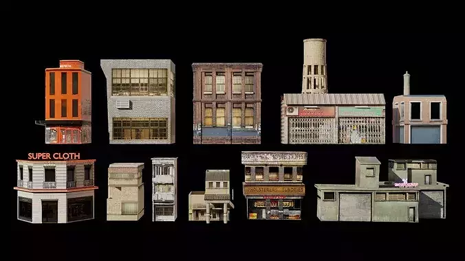 lowpoly building pack Low-poly 3D model 2