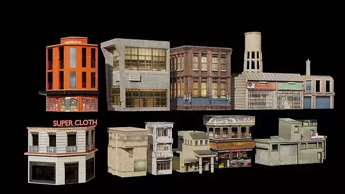 lowpoly building pack Low-poly 3D model 3