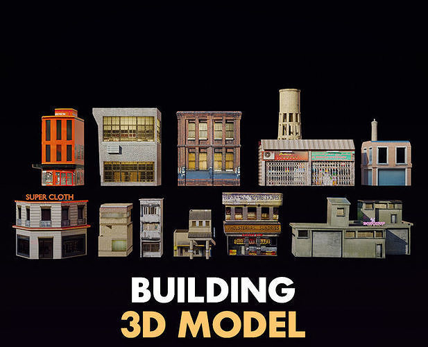 lowpoly building pack Low-poly 3D model