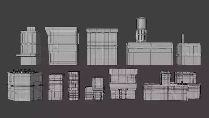 lowpoly building pack Low-poly 3D model 7