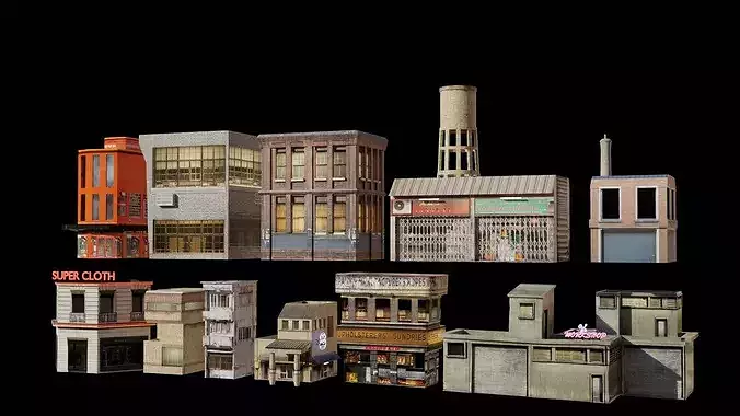 lowpoly building pack Low-poly 3D model 4