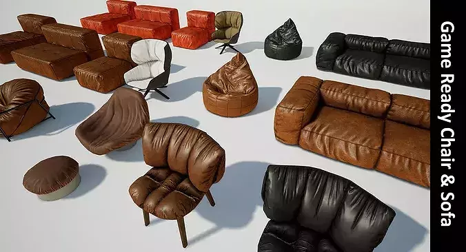 Game Ready Sofa and Chair Low-poly 3D model 2