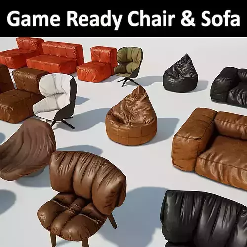 Game Ready Sofa and Chair Low-poly 3D model
