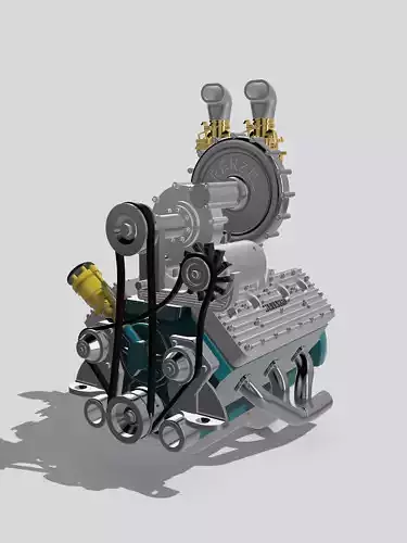 HOTROD Flathead engine 3 versions Frenzel Supercharged set 3D print model