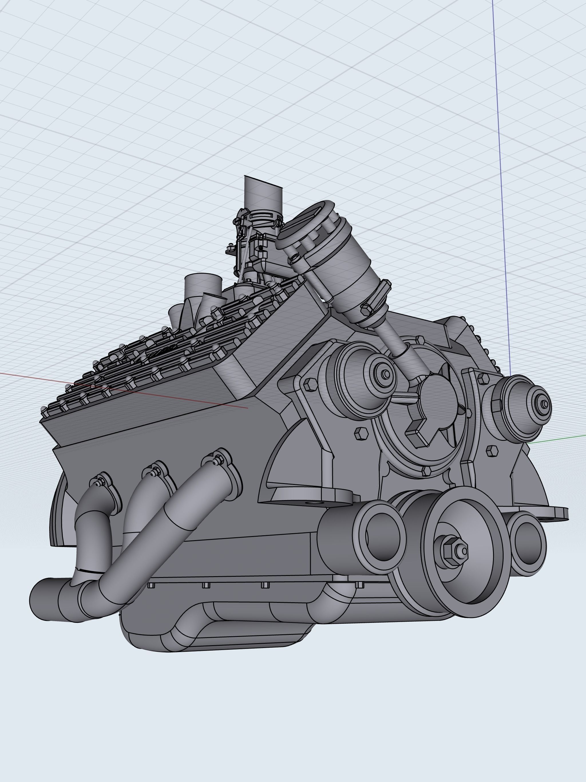 HOTROD Flathead engine 3 versions Frenzel Supercharged set 3D print model_13
