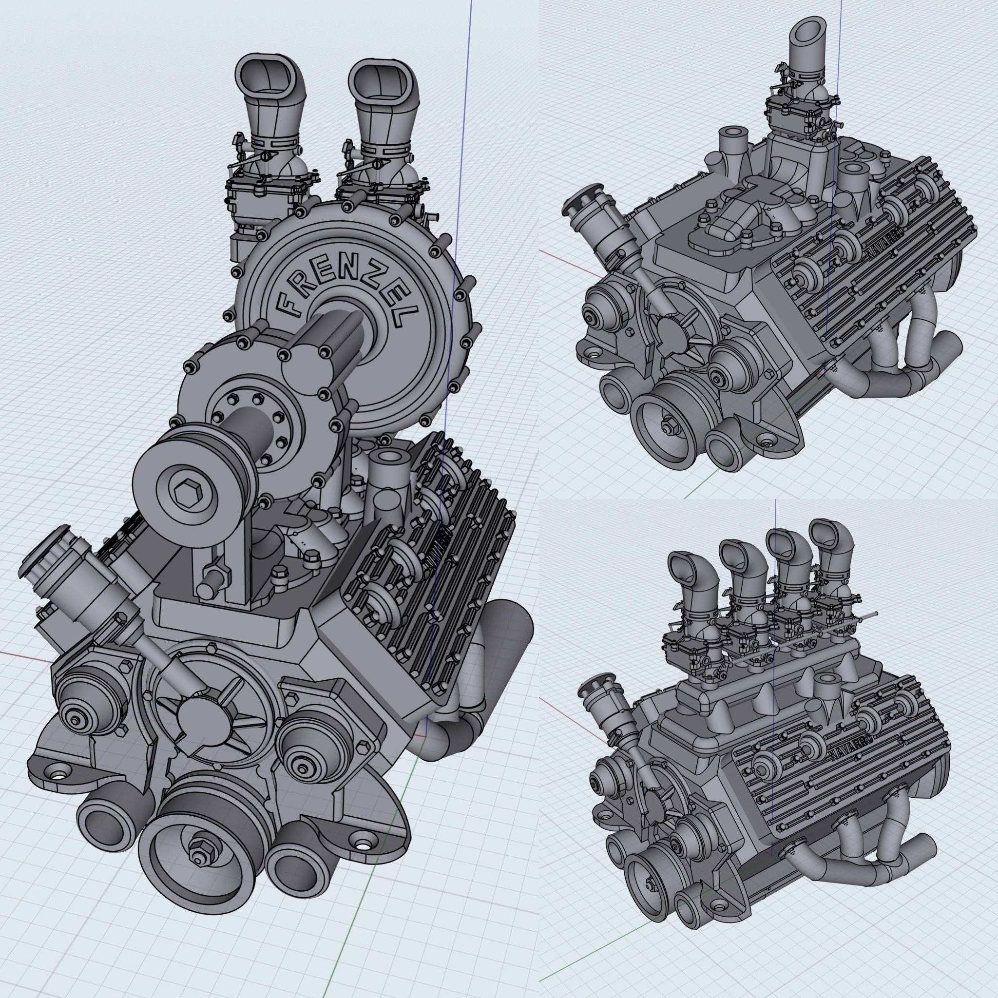 HOTROD Flathead engine 3 versions Frenzel Supercharged set 3D print model_2