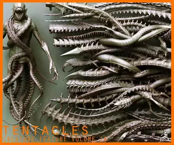 TENTACLES - 40 types in ZBrush brushes and OBJs 3D model