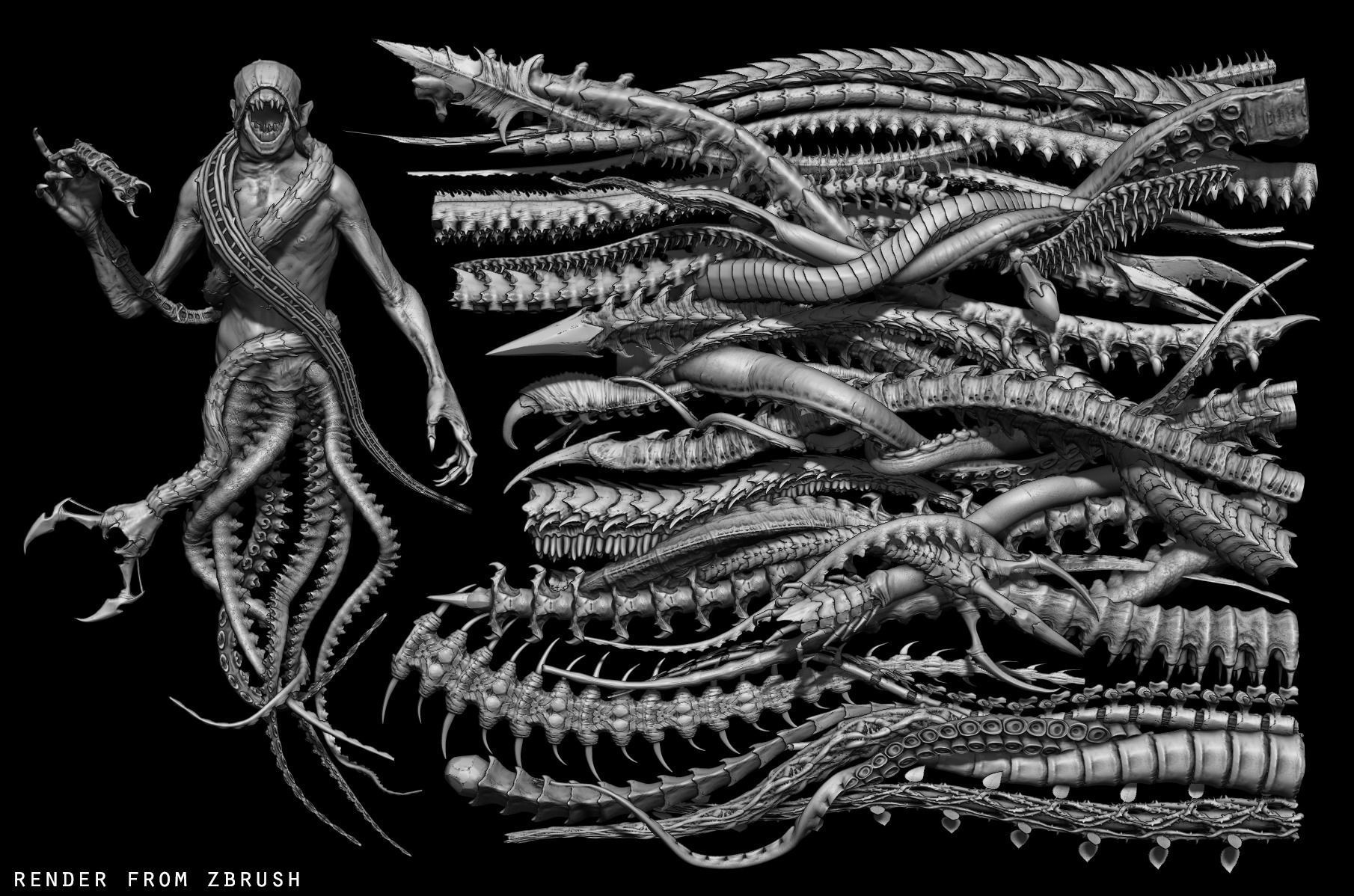TENTACLES - 40 types in ZBrush brushes and OBJs 3D model_5