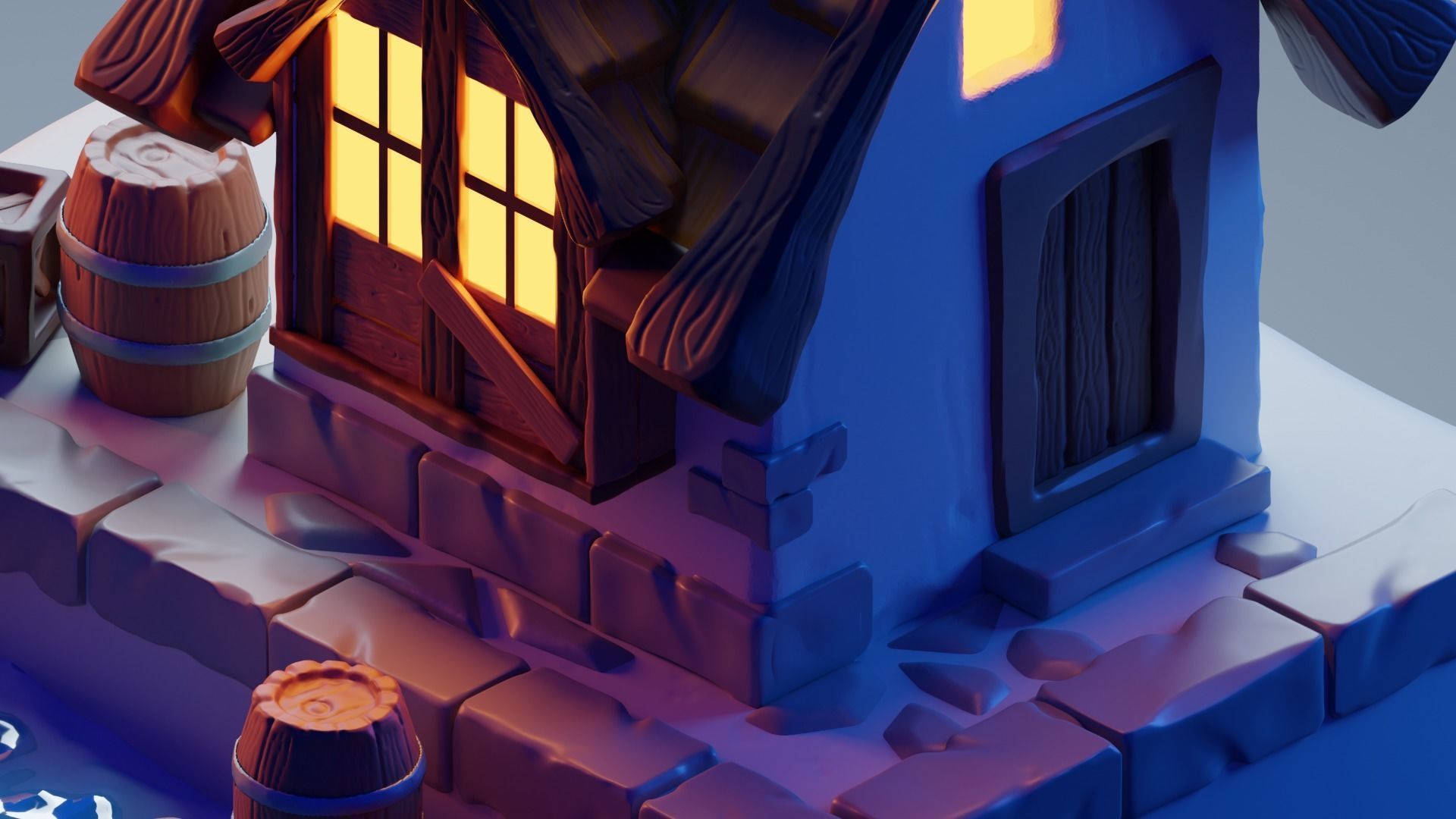 low poly Gameasset2 lego house with barrels 3D model_2