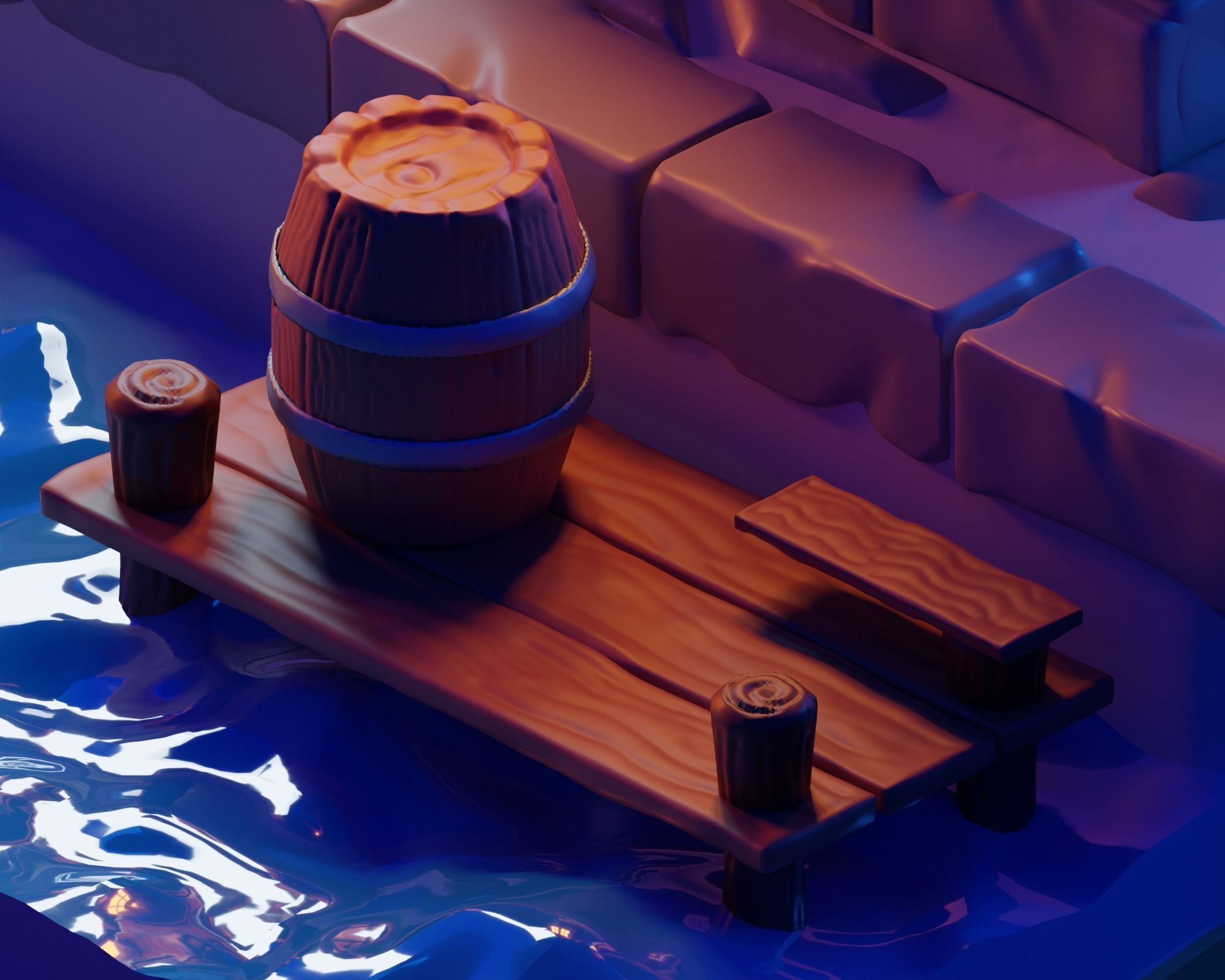 low poly Gameasset2 lego house with barrels 3D model_1