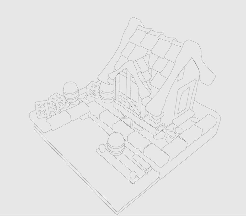 low poly Gameasset2 lego house with barrels 3D model_6