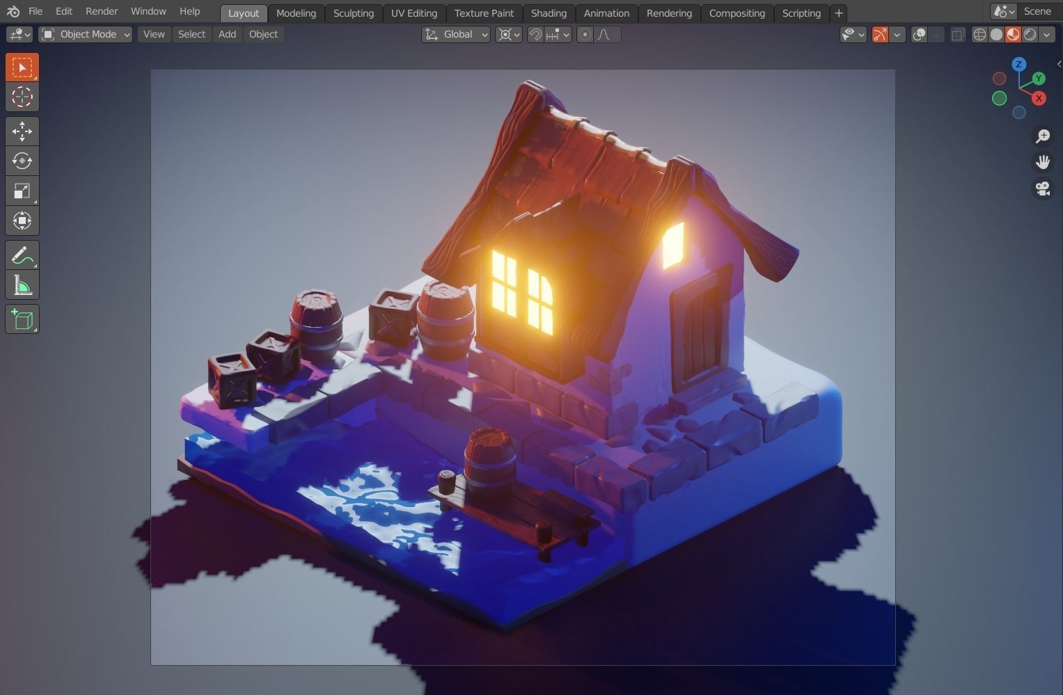 low poly Gameasset2 lego house with barrels 3D model_4