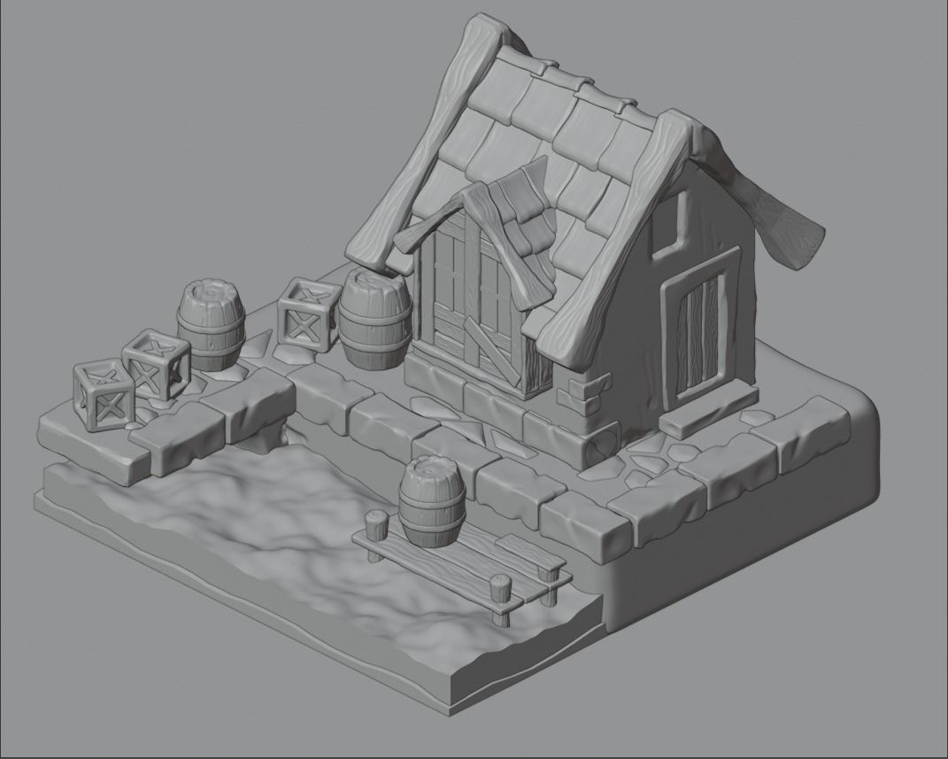 low poly Gameasset2 lego house with barrels 3D model_5