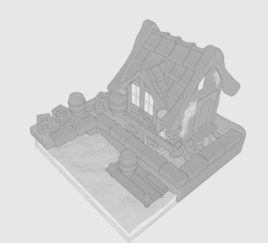 low poly Gameasset2 lego house with barrels 3D model_7