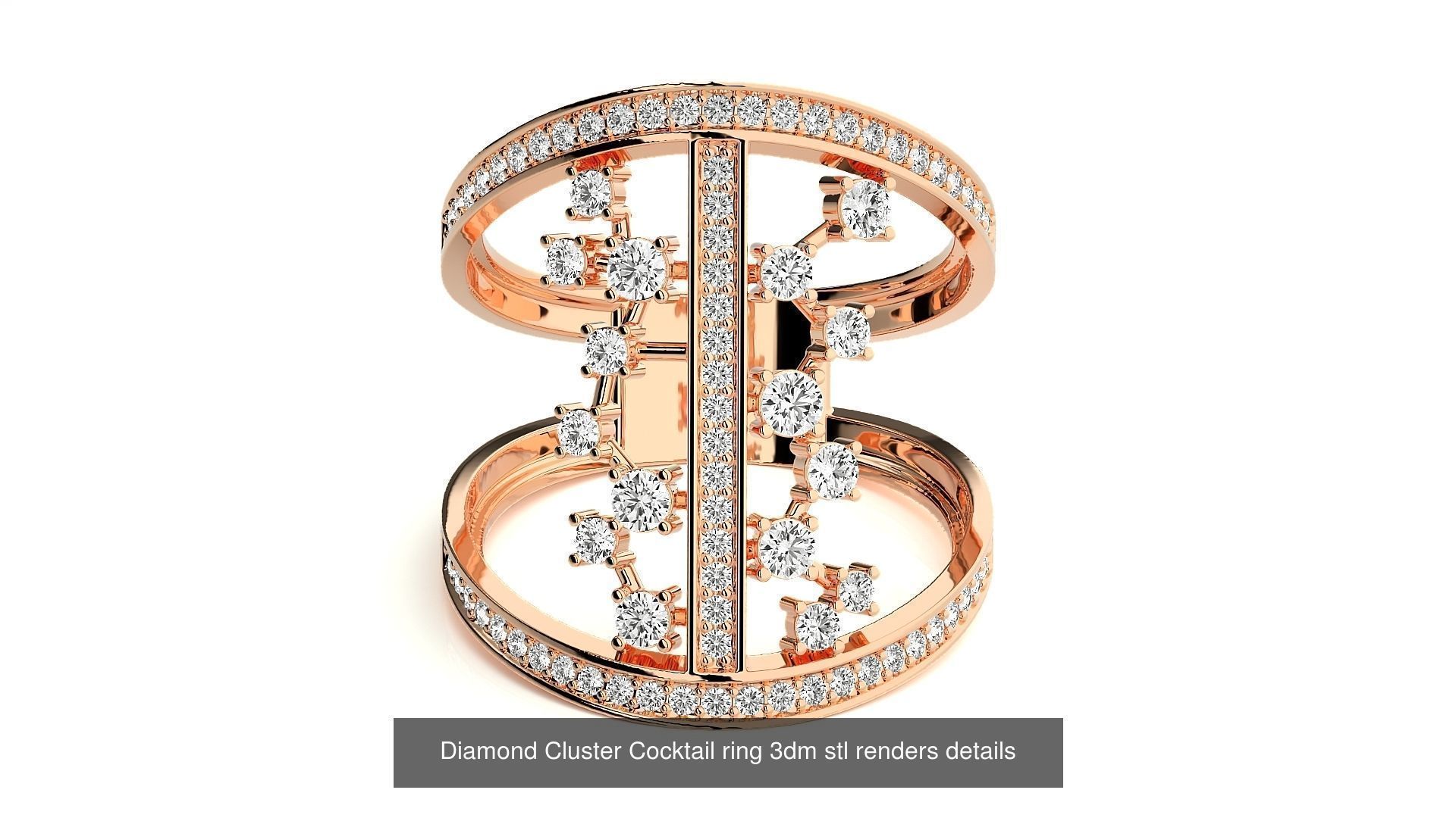 12 Diamond Cluster Cocktail ring 3dm stl renders details 3D Model Collection_5