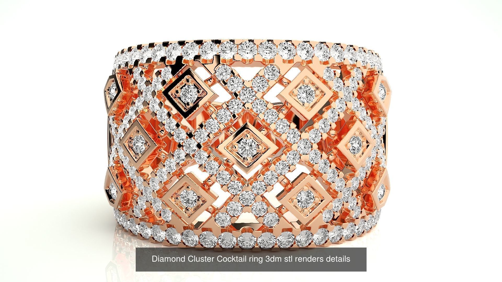 12 Diamond Cluster Cocktail ring 3dm stl renders details 3D Model Collection_2