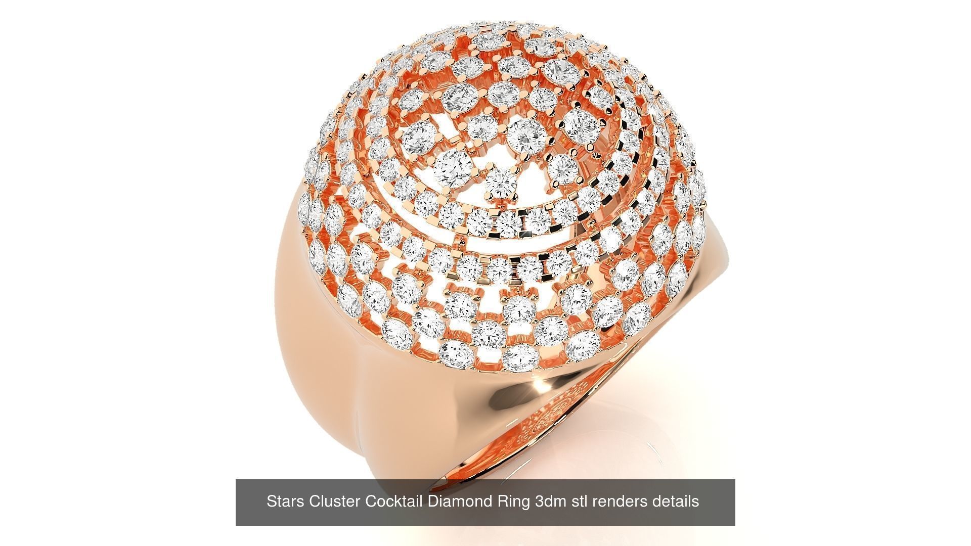12 Diamond Cluster Cocktail ring 3dm stl renders details 3D Model Collection_11