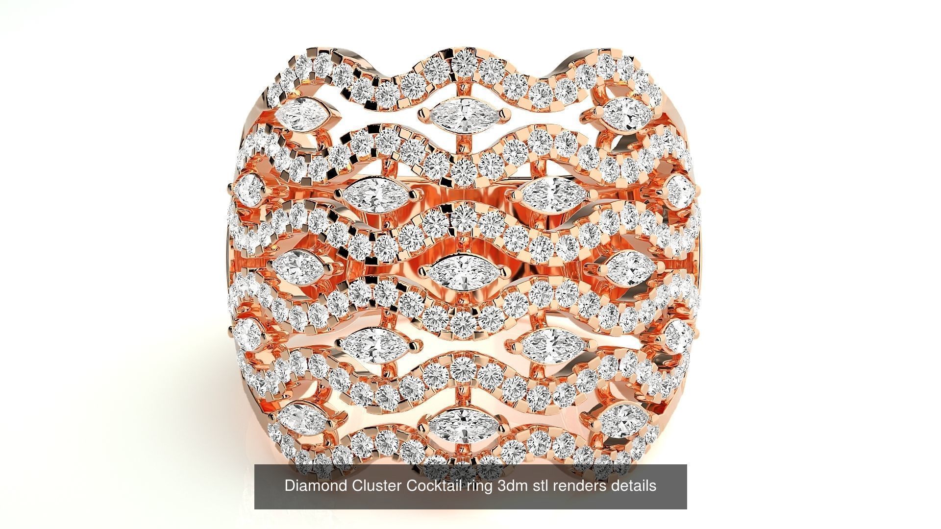 12 Diamond Cluster Cocktail ring 3dm stl renders details 3D Model Collection_1